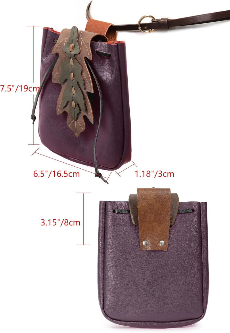 Procos Renaissance Belt Pouch Coins Purse Drawstring PU Leather Leaf Medieval Waist Bag for LARP Ren Faire - Image 4